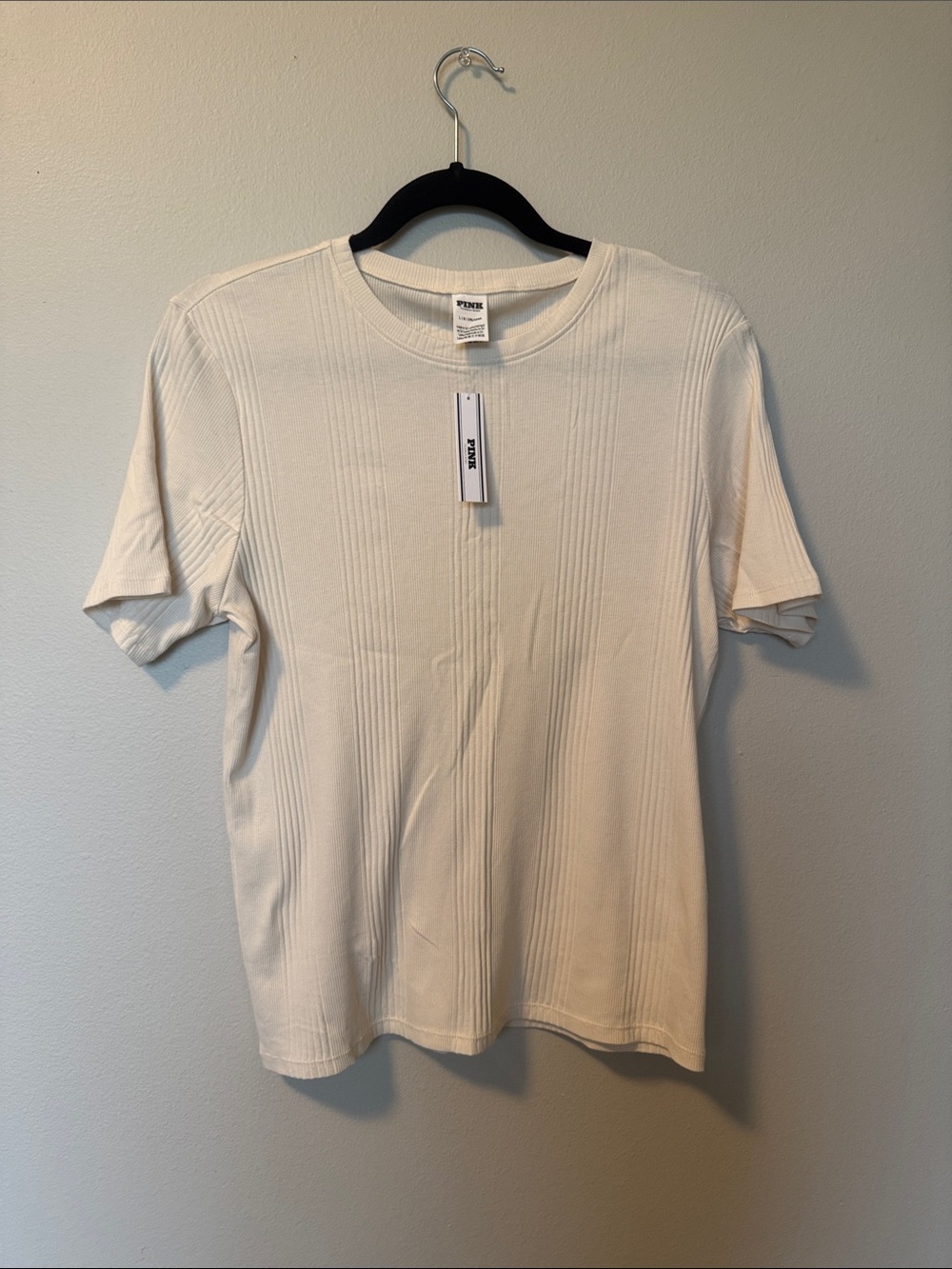 NWT PINK Victoria's Secret Cream Ribbed Short-Sleeve Tee